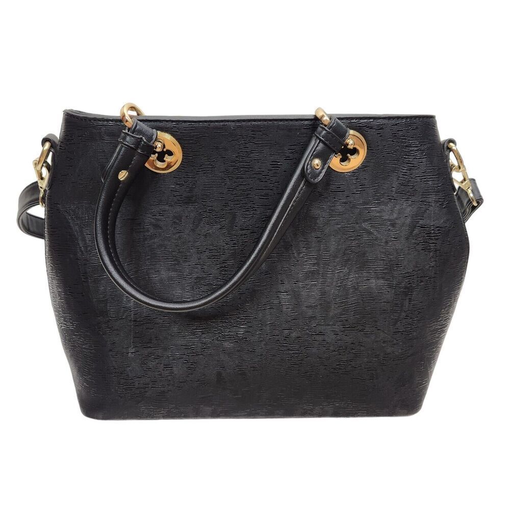 MKF Collection by Mia K Farrow Bag Black Embossed Faux Leather Handbag Tote - Picture 2 of 10